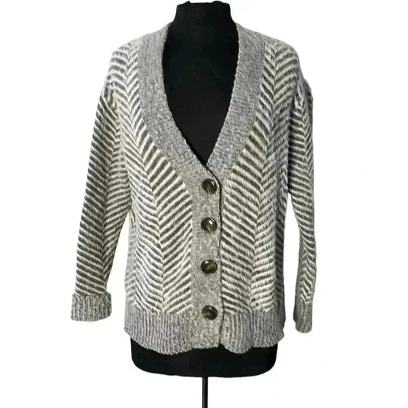 Coco Bleu Button Down Soft Gray White Cardigan Sweater Size S - Picture 1 of 8